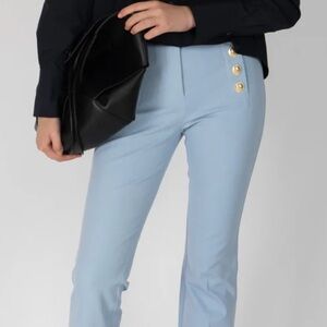 Derek Lam Sky Blue Crop Flare Pants with Gold Buttons